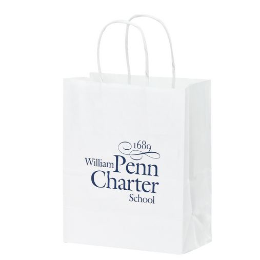 Custom Printed White Kraft Paper Shopper Tote Bag (8 1/4"x4 3/4"x10 1/4") - Flexo Ink - 1W8410-FI